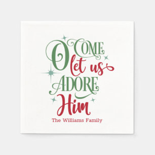 Oh Come Let Us Adore Him Christmas Napkin