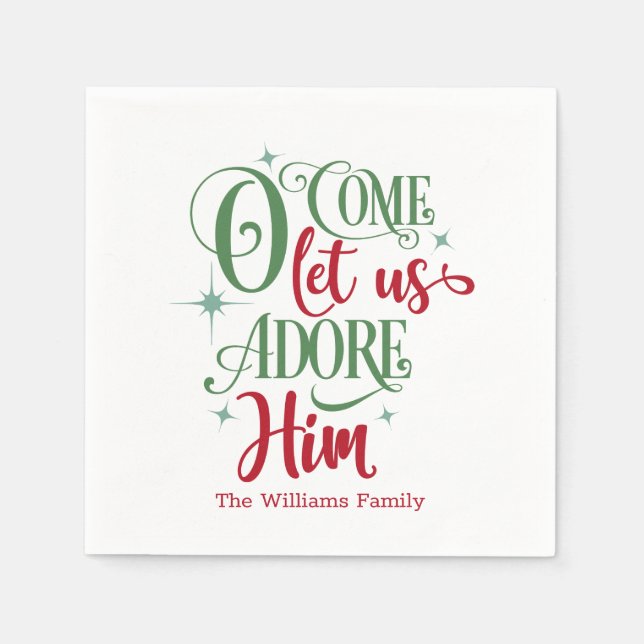 Oh Come Let Us Adore Him Christmas Napkin (Front)