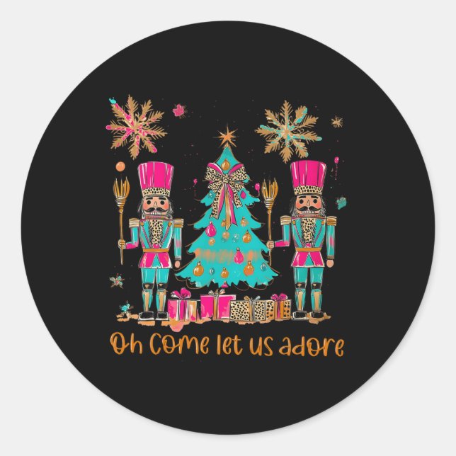 Oh Come Let Us Adore Him Christmas Nutcracker Squa Classic Round Sticker (Front)
