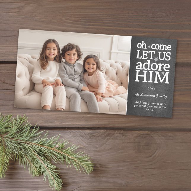 Oh Come Let Us Adore Him - Christmas Photo Holiday Card (Add 1 photo to this classic photo card that can be printed or sent out to friends and family.)