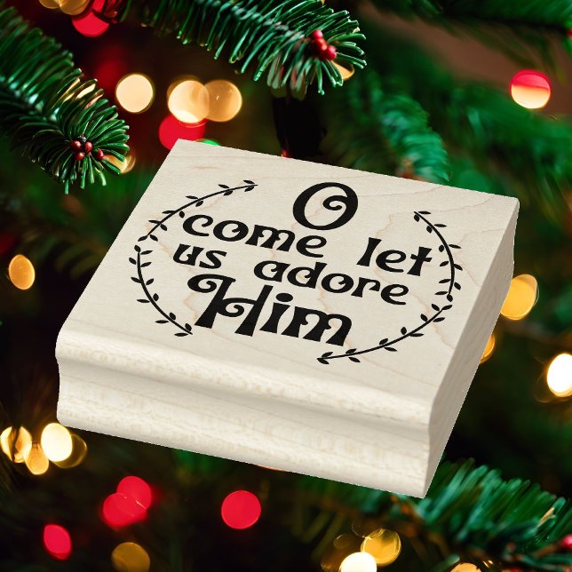 Oh Come Let Us Adore Him Christmas Square Wood Rubber Stamp (Creator Uploaded)