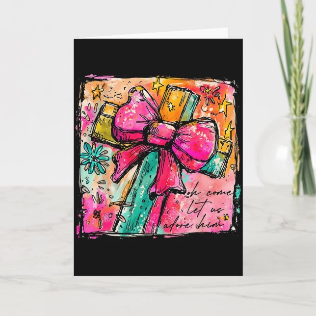 Oh Come Let Us Adore Him Faith Cross Christian Chr Card (Front)