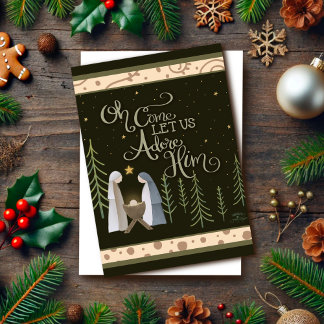 Oh Come Let Us Adore Him Jesus Christmas  Card