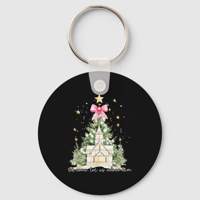 Oh Come Let Us Adore Him Jesus Christmas Tree Coqu Key Ring (Front)