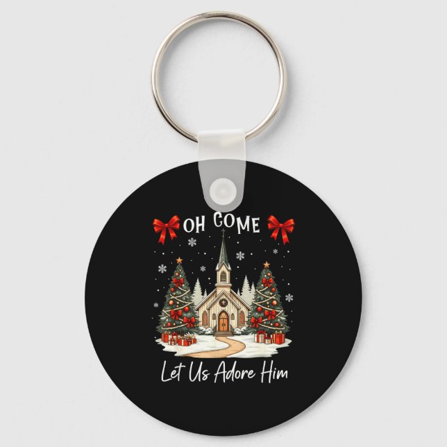 Oh Come Let Us Adore Him Jesus Christmas Xmas Tree Key Ring (Front)