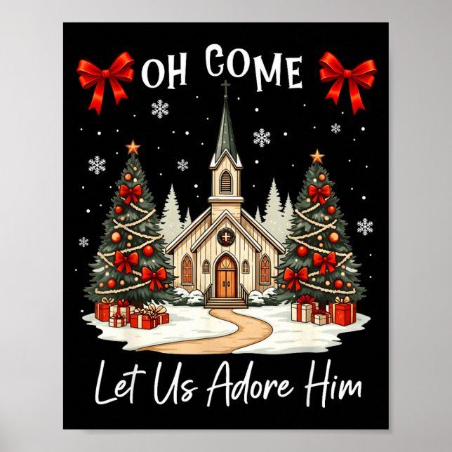 Oh Come Let Us Adore Him Jesus Christmas Xmas Tree Poster (Front)