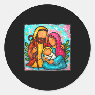 Oh Come Let Us Adore Him Jesus Nativity Scene Chri Classic Round Sticker