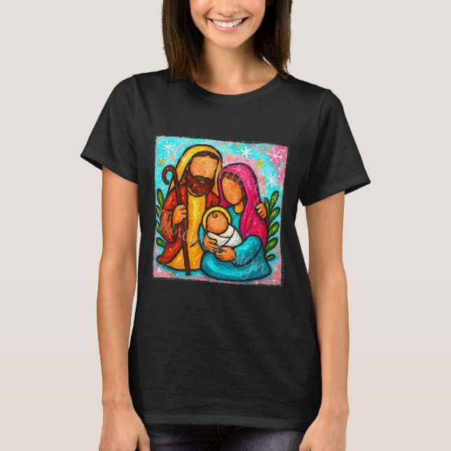 Oh Come Let Us Adore Him Jesus Nativity Scene Chri T-Shirt (Front)