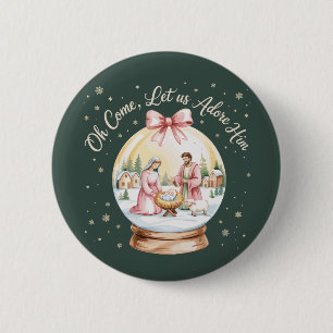 Oh Come Let Us Adore Him Jesus Xmas Pink Coquette 6 Cm Round Badge