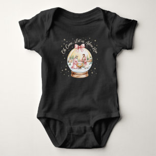 Oh Come Let Us Adore Him Jesus Xmas Pink Coquette Baby Bodysuit