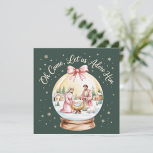 Oh Come Let Us Adore Him Jesus Xmas Pink Coquette Holiday Card