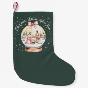 Oh Come Let Us Adore Him Jesus Xmas Pink Coquette Small Christmas Stocking