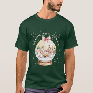 Oh Come Let Us Adore Him Jesus Xmas Pink Coquette T-Shirt