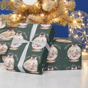 Oh Come Let Us Adore Him Jesus Xmas Pink Coquette  Wrapping Paper
