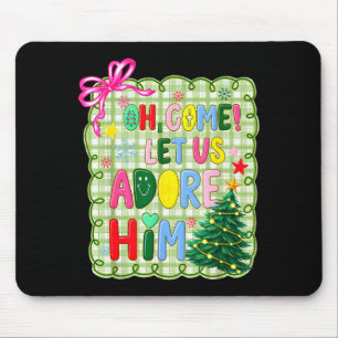 Oh Come Let Us Adore Him Jesus Xmas Tree Preppy Ch Mouse Mat