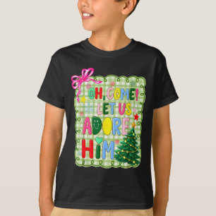 Oh Come Let Us Adore Him Jesus Xmas Tree Preppy Ch T-Shirt