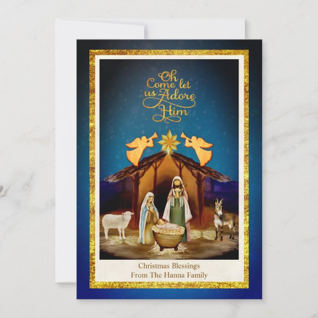 "Oh Come Let Us Adore Him" Nativity Christmas Holiday Card (Front)