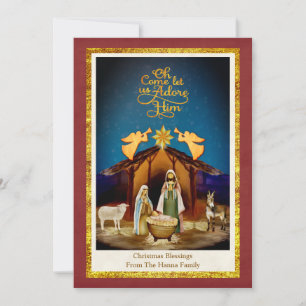 "Oh Come Let Us Adore Him" Nativity Christmas Holiday Card