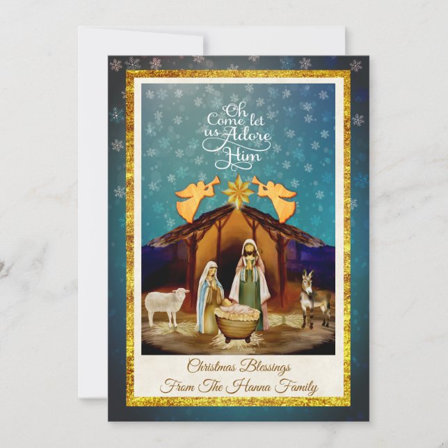 "Oh Come Let Us Adore Him" Nativity Christmas Holiday Card (Front)