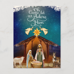 "Oh Come Let Us Adore Him" Nativity Christmas Holiday Postcard