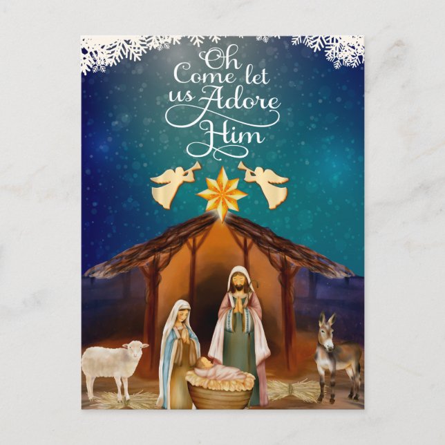 "Oh Come Let Us Adore Him" Nativity Christmas Holiday Postcard (Front)