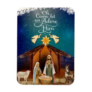 "Oh Come Let Us Adore Him" Nativity Christmas Magnet