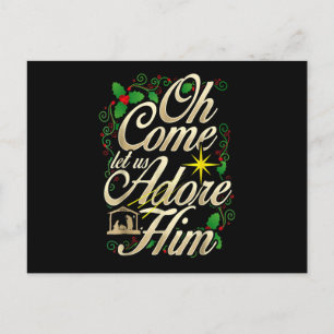 Oh Come Let Us Adore Him Nativity Christmas Religi Holiday Postcard