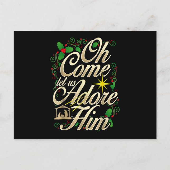Oh Come Let Us Adore Him Nativity Christmas Religi Holiday Postcard (Front)