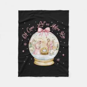 Oh Come Let Us Adore Him Nativity Scene Snow Globe Fleece Blanket
