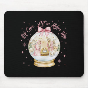 Oh Come Let Us Adore Him Nativity Scene Snow Globe Mouse Mat