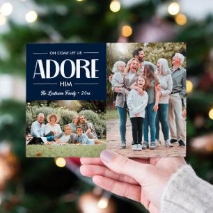 Oh Come Let Us Adore Him NAVY Christian 2 Photo  Holiday Card