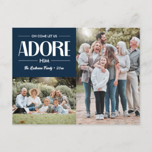 Oh Come Let Us Adore Him NAVY Christian 2 Photo Holiday Postcard