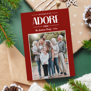 Oh Come Let Us Adore Him RED Christian Photo  Holiday Card