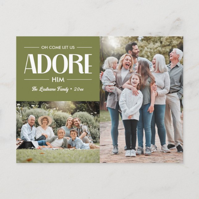 Oh Come Let Us Adore Him SAGE Christian 2 Photo  Holiday Postcard (Front)