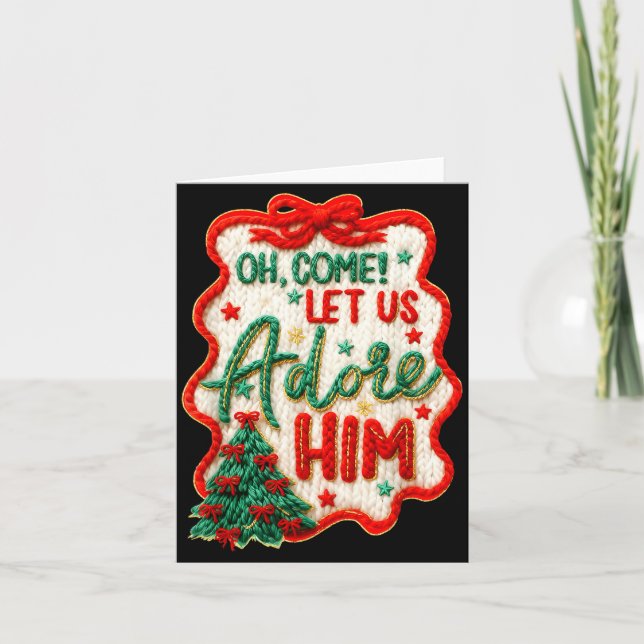 Oh Come Let Us Adore Him Yarn Crochet Nativity Chr Card (Front)