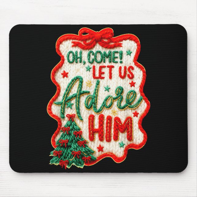 Oh Come Let Us Adore Him Yarn Crochet Nativity Chr Mouse Mat (Front)