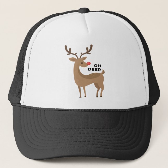 Oh Dear Rudolph Red Nosed Reindeer Funny Design Trucker Hat (Front)