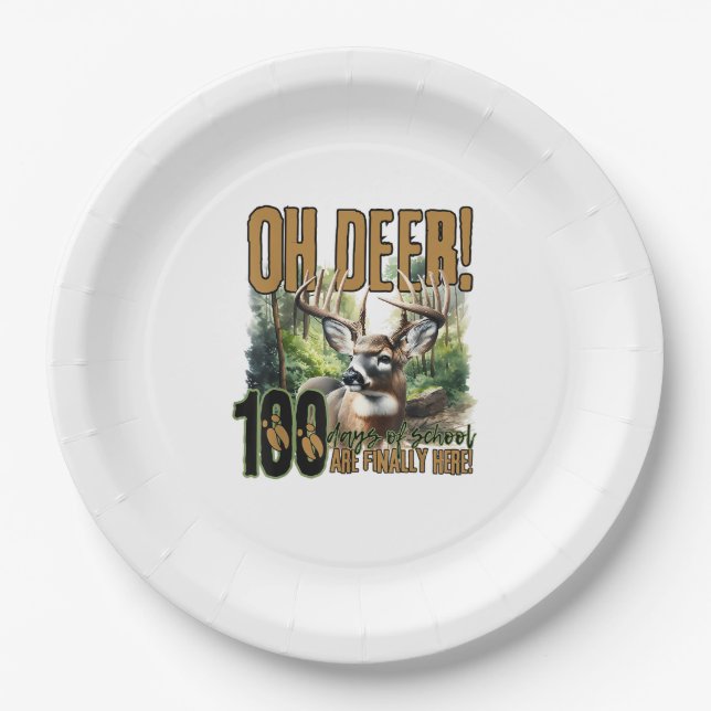 Oh Deer 100 Days Of School Deer Hunting Celebratio Paper Plate (Front)