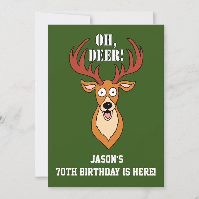 Oh Deer 70th Birthday Personalised Invitation (Front)
