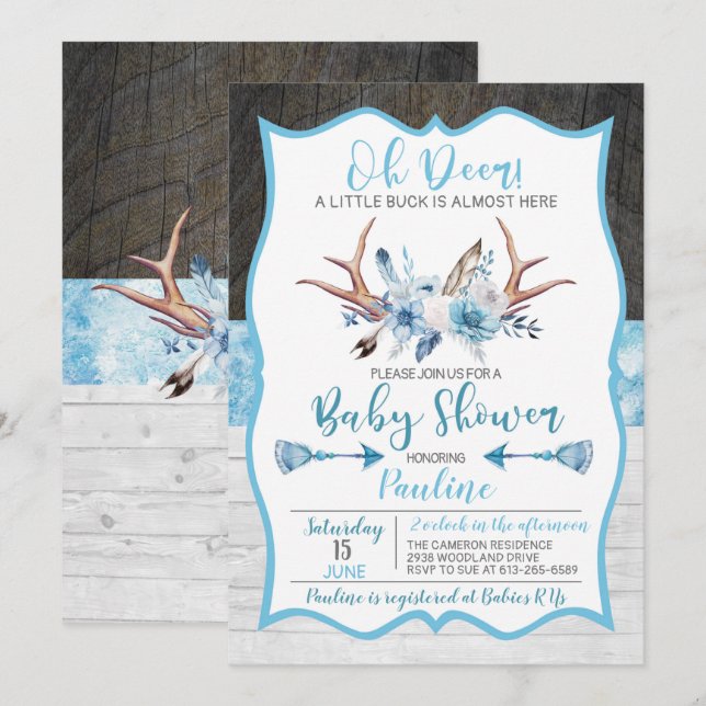 Oh Deer a little Buck is almost here Baby Shower Save The Date (Front/Back)