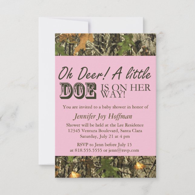 Oh Deer, A Little Doe Is On Her Way! Camo Invite (Front)
