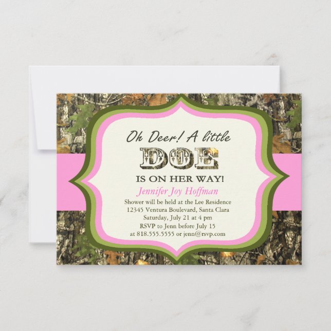 Oh Deer, A Little Doe Is On Her Way! Camo Invite (Front)