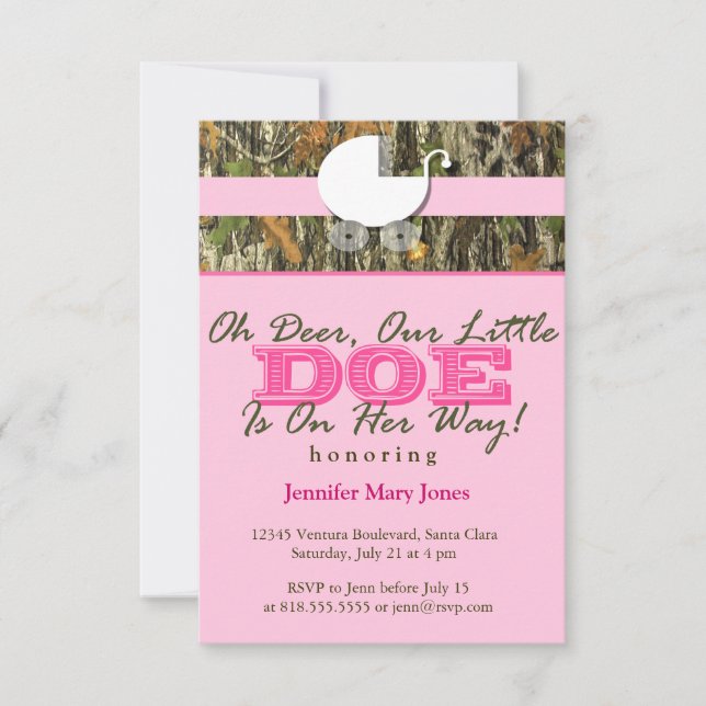 Oh Deer, A Little Doe Is On Her Way! Camo Invite (Front)