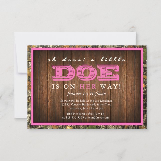 Oh Deer, A Little Doe Is On Her Way! Camo Invite (Front)
