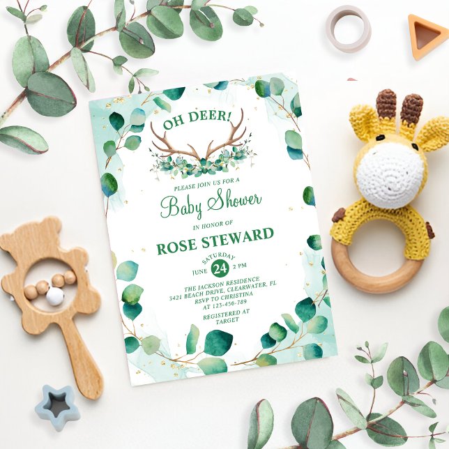 Oh Deer Antlers Greenery Eucalyptus Boho Invitation (Creator Uploaded)