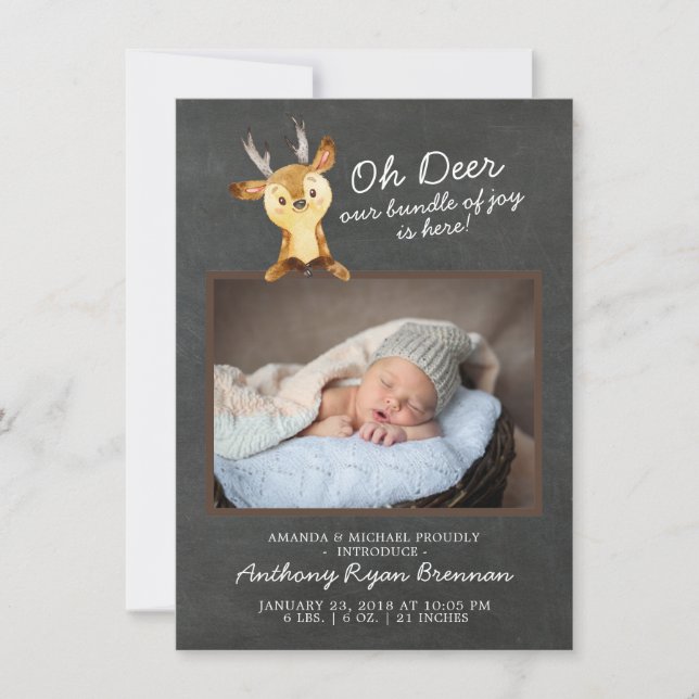 Oh Deer Baby Boys Photo Birth Announcement (Front)
