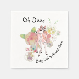 Oh Deer Baby Girl Almost Here Pastel Flowers  Napkin
