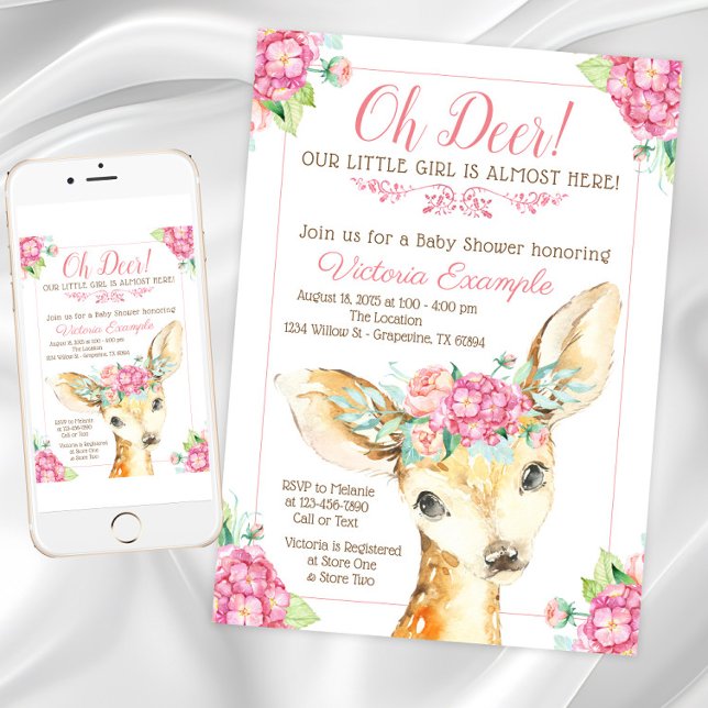 Oh Deer Baby Girl Shower Invitations (Girl cute Oh Deer baby shower invitation. Instant download and printed invitations available.)