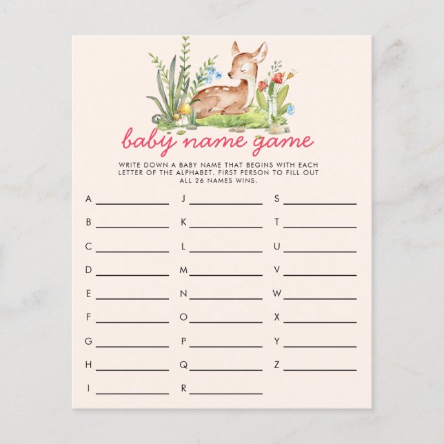 Oh Deer Baby Name Shower Game (Front)