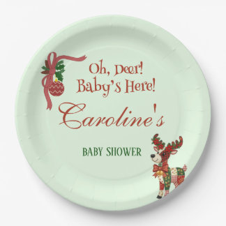 Oh, Deer! Baby’s Here! – Christmas Baby Shower Paper Plate